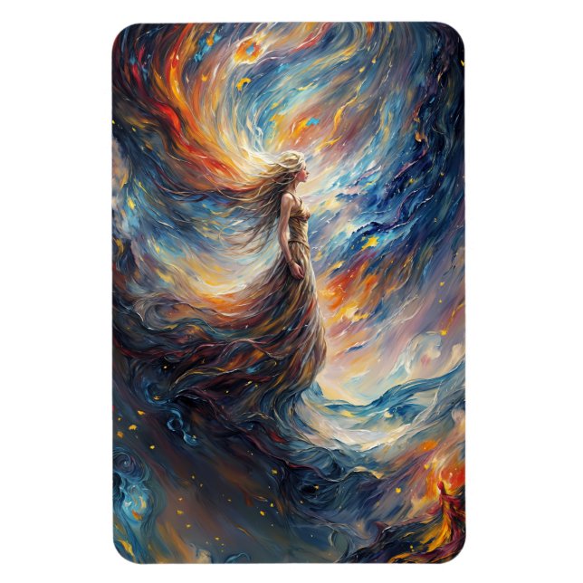 Ímã Mulher Celestial em Fiery Cosmos Art (Vertical)