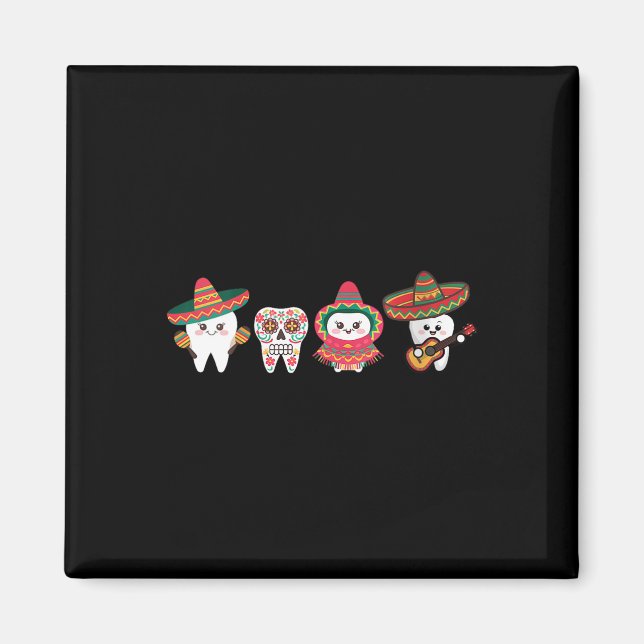 Imã Mulher Cinco de Mayo - Crânio de Açúcar dos Dentes (Frente)