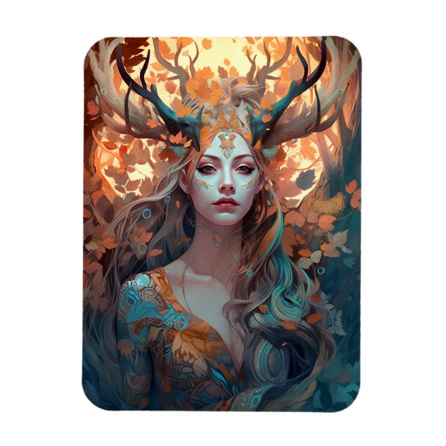 Ímã Mulher com Antlers Fantasy Art (Vertical)