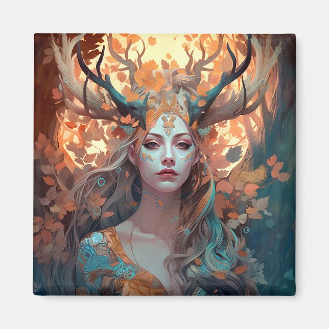 Imã Mulher com Antlers Fantasy Art (Frente)
