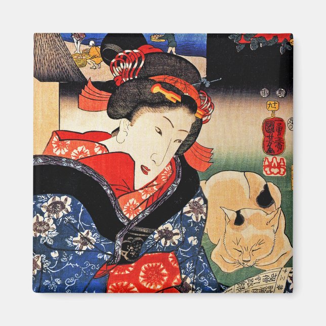 Imã Mulher com Cat - Arte Japonesa - Utagawa Kuniyoshi (Frente)