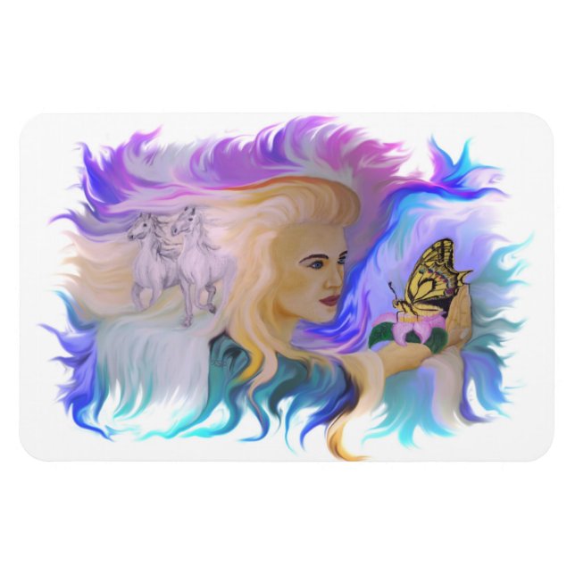 Ímã Mulher com Cavalo e Borboleta (Horizontal)