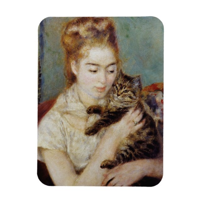 Ímã Mulher com gato por Pierre-Auguste Renoir (Vertical)