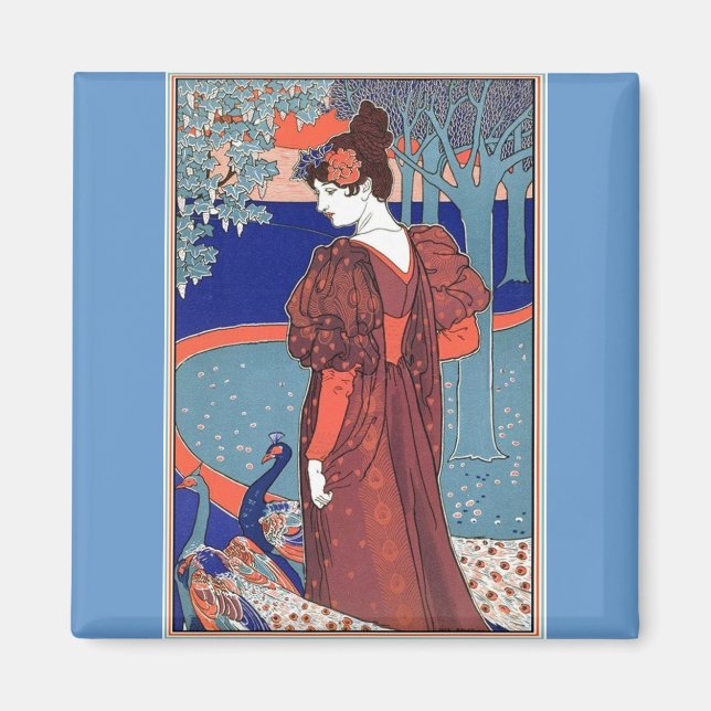 Imã Mulher com Peacocks por Louis John Rhead (Frente)