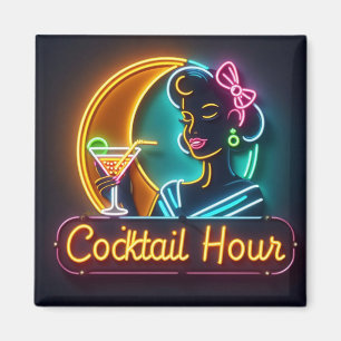 Imã Mulher da Hora do Coquetel com Letreiro de Neon de