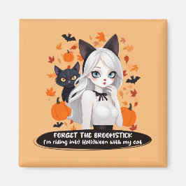 Imã Mulher de anime com gato preto.