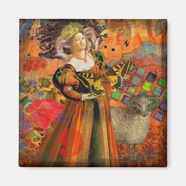 Imã Mulher de Áries Laranja: Colagem de Arte Antiga de (Frente)