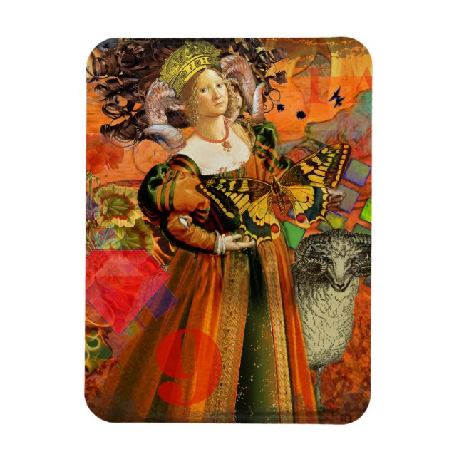 Ímã Mulher de Áries Laranja: Colagem de Arte Antiga de (Vertical)