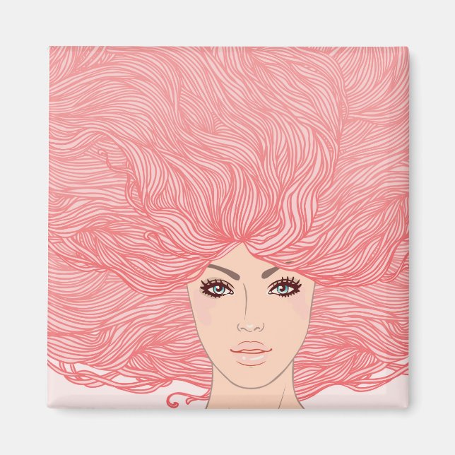Imã Mulher de Cabelo Rosa Grande (Frente)
