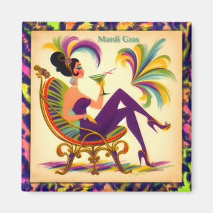 Imã Mulher de Martini Retro Meados do Século Mardi Gra