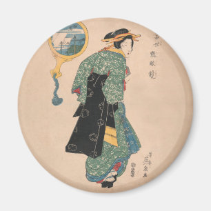 Imã Mulher de Quimono Japonês Antigo Ukiyo-e Xilogravu