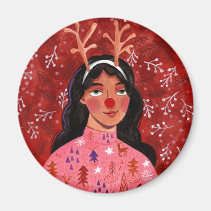 Imã Mulher de rena de Natal vermelha