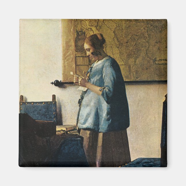Imã Mulher de Vermeer a azul lendo uma letra ca.1665 (Frente)