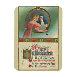 Ímã Mulher do Dia das Bruxas do vintage com o homem no