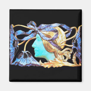 IMÃ MULHER ELEGANTE BELA JOIA /SENHORA, LAÇO AZUL, FLO