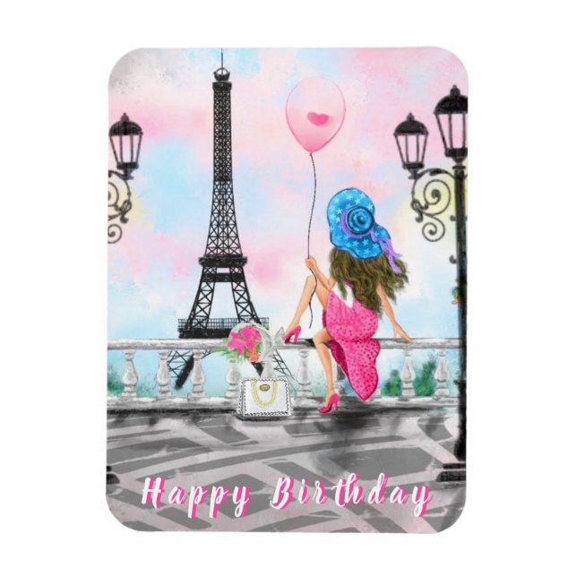 Ímã Mulher Em Paris Feliz Aniversário Magnet Torre Eif (Vertical)