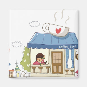 Imã Mulher em uma cafetaria
