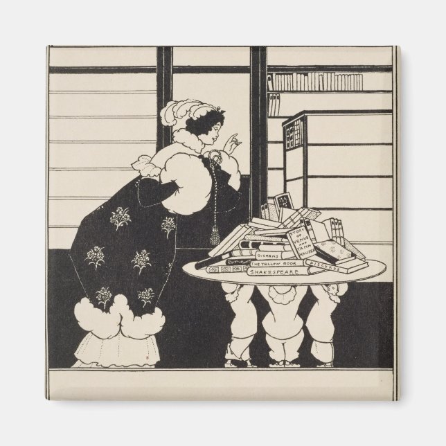 Imã Mulher em uma livraria, design de um coco 'Livro A (Frente)