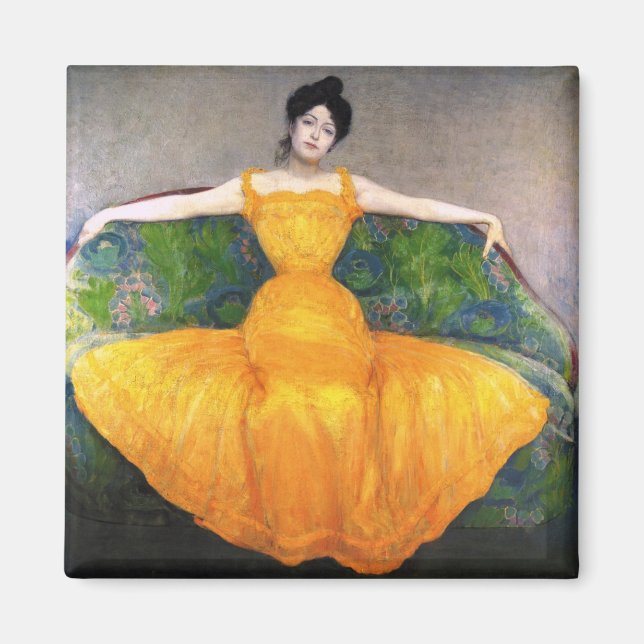 Imã Mulher em vestido amarelo (por Max Kurzweil) (Frente)