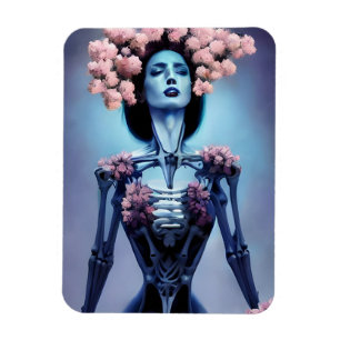 Ímã Mulher esquelética com flores Dia dos Mortos