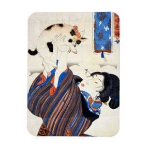 Ímã Mulher japonesa com gato, Utagawa Kuniyoshi