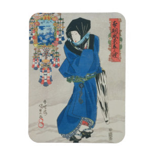 Ímã Mulher japonesa na neve (impressão do woodblock d