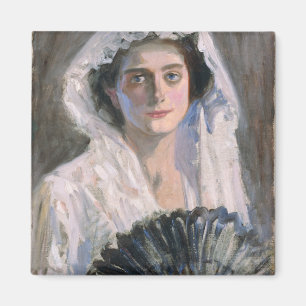 Imã Mulher legante com ventilador negro (Fujishima Tak