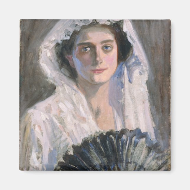 Imã Mulher legante com ventilador negro (Fujishima Tak (Frente)