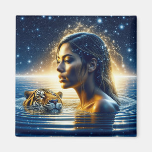 Imã Mulher Mística Nadando com Tiger