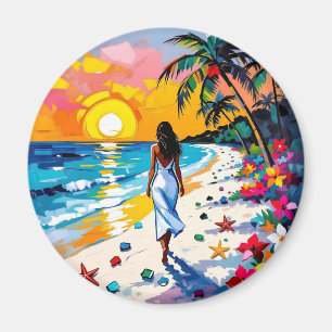 Imã Mulher na Cena Tropical da Praia