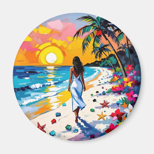 Imã Mulher na Cena Tropical da Praia (Frente)
