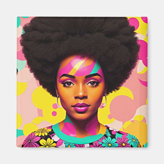 Imã Mulher Negra Colorida Magneta Afro-Pop (Frente)