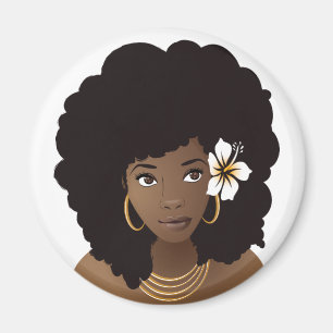 Imã Mulher Negra com Flor no Cabelo Natural