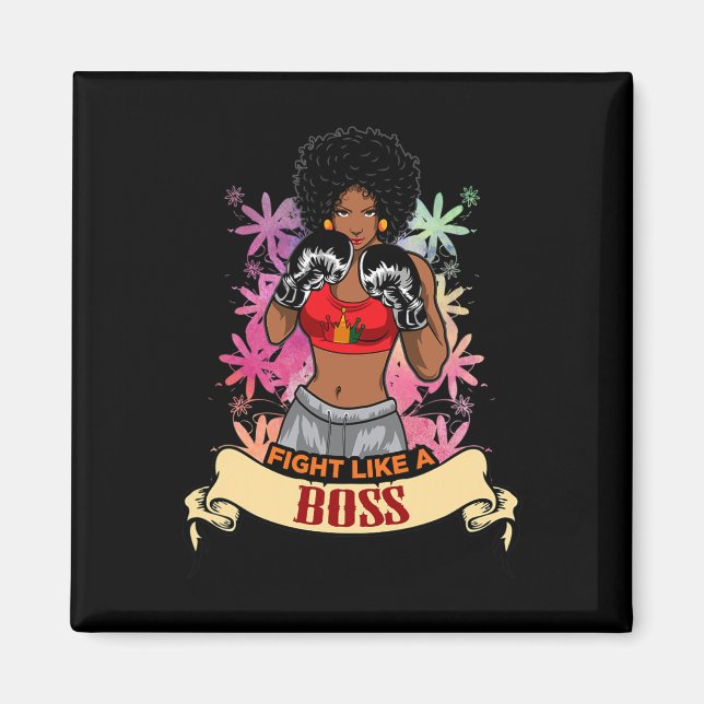 Imã Mulher Negra Empoderada Boxe Magia Kickboxing Meni (Frente)