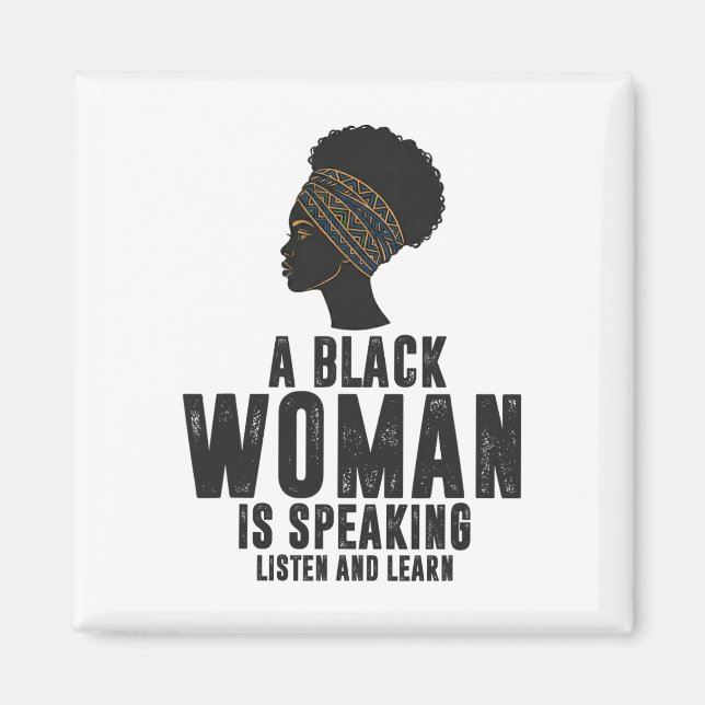 Imã Mulher Negra Falando Ouça Aprenda Mês da História  (Frente)