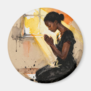 Imã Mulher Negra Rezando   Arte Abstrata Impasto