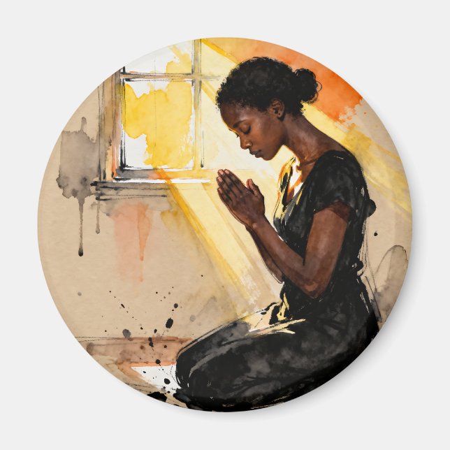 Imã Mulher Negra Rezando | Arte Abstrata Impasto (Frente)
