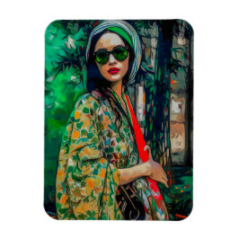 Ímã Mulher nos óculos de sol verde