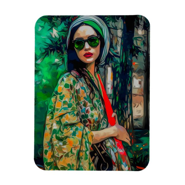 Ímã Mulher nos óculos de sol verde (Vertical)