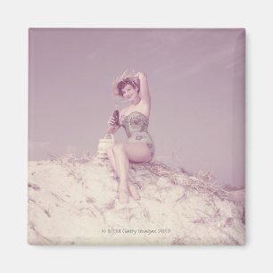 Imã Mulher relaxando na praia