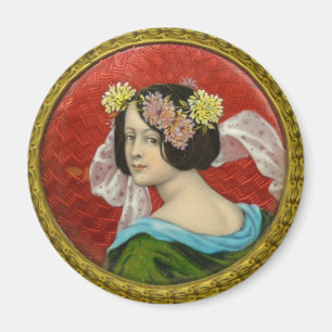 IMÃ MULHER ROMÂNTICA COM FLORES VINTAGEM ENAMEL