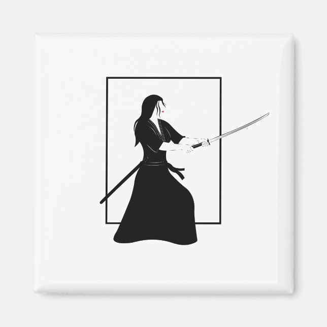 Imã Mulher Samurai Guerreira com Espada (Frente)