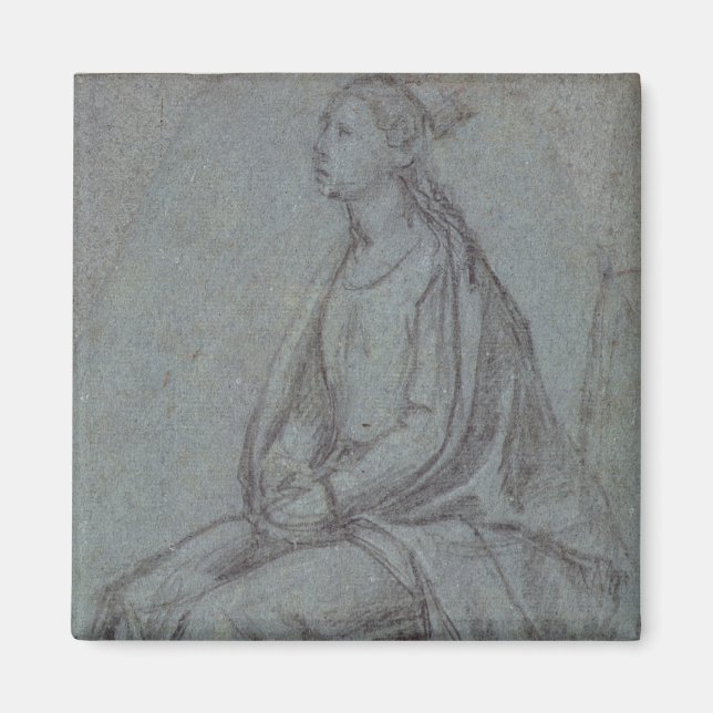 Imã Mulher sentada, c.1514 (giz preto e branco em azul (Frente)