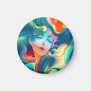 Imã Mulher Serena Sonhadora em Cores Azuis
