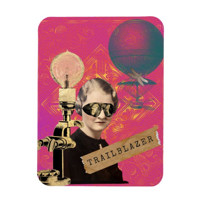 Ímã Mulher Steampunk Pioneira Arte Pop  (Vertical)