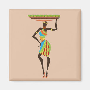 Imã Mulher Tribal Africana com arte tribal cesta