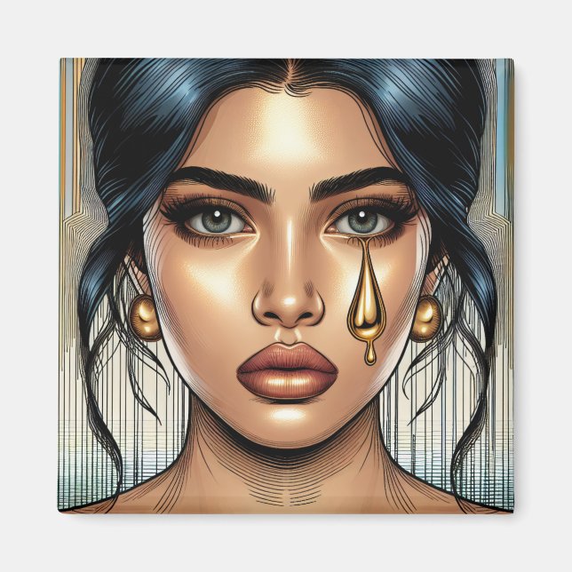 Imã Mulher Triste e Bonita com Lágrima de Ouro (Frente)