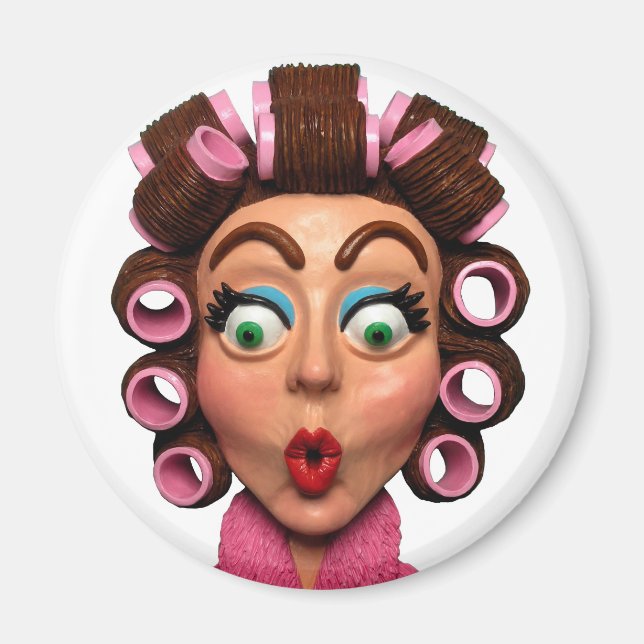 Imã Mulher Vestindo Curlers (Frente)