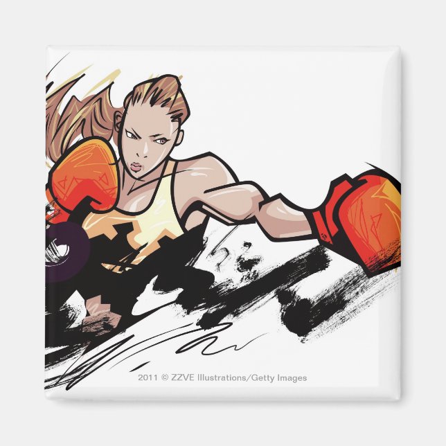 Imã Mulher vestindo luva de boxe (Frente)