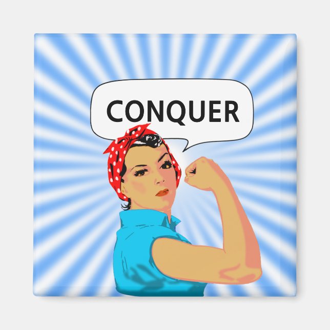 Imã Mulher Vintage Elegante & Texto Conquistar Editáve (Frente)